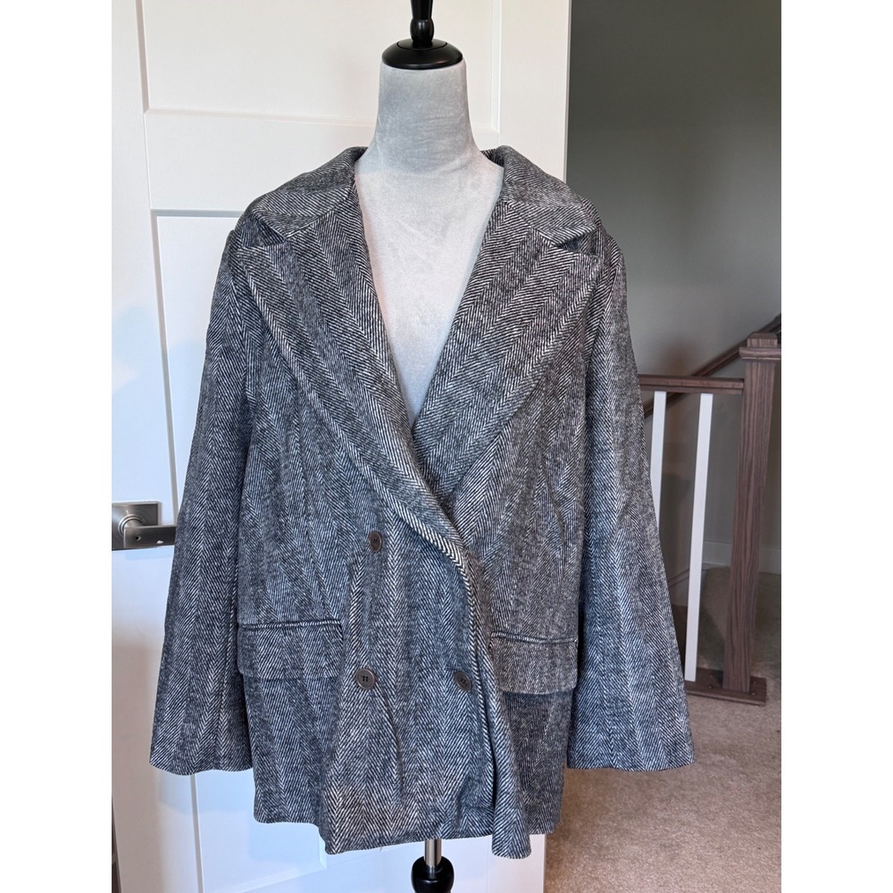 New York & Company Grey Herringbone Double Breasted Blazer Jacket XXL NWT